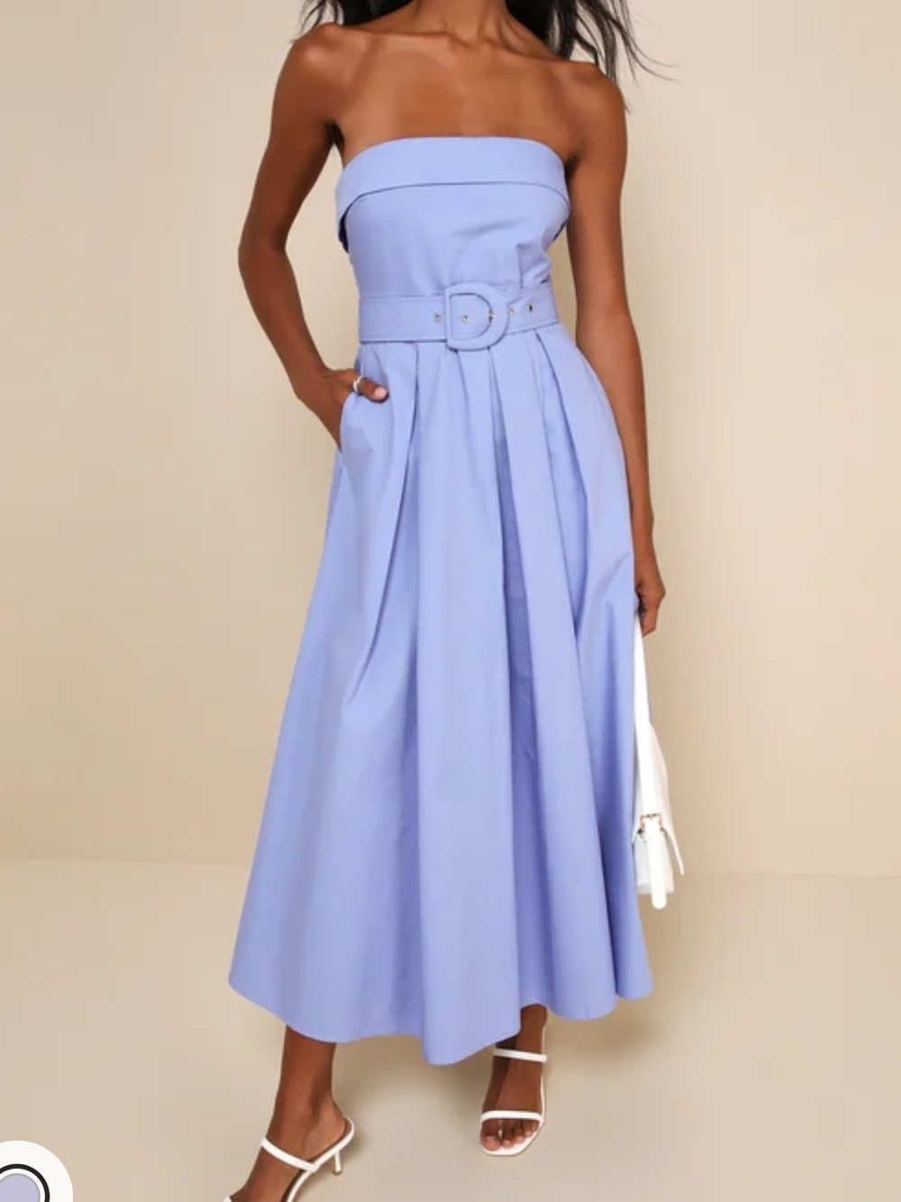 Lulu's Periwinkle Strapless Midi Dress with Belt